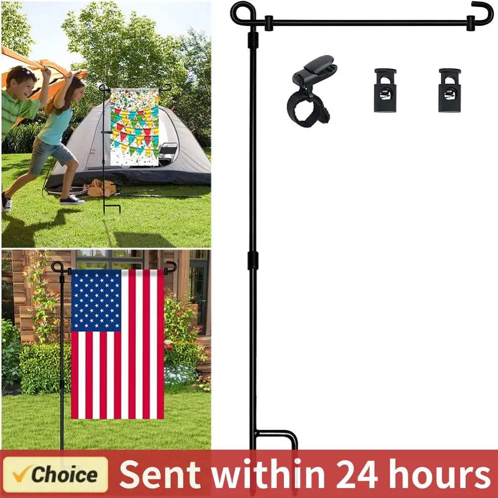 Garden Flag Stand Garden Flag Pole Holder with Clip and Stopper Holder Stand Metal for Outdoor Lawn