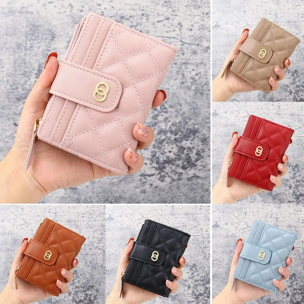 New Lady PU Leather Money Holder Solid Double Pull Wallet