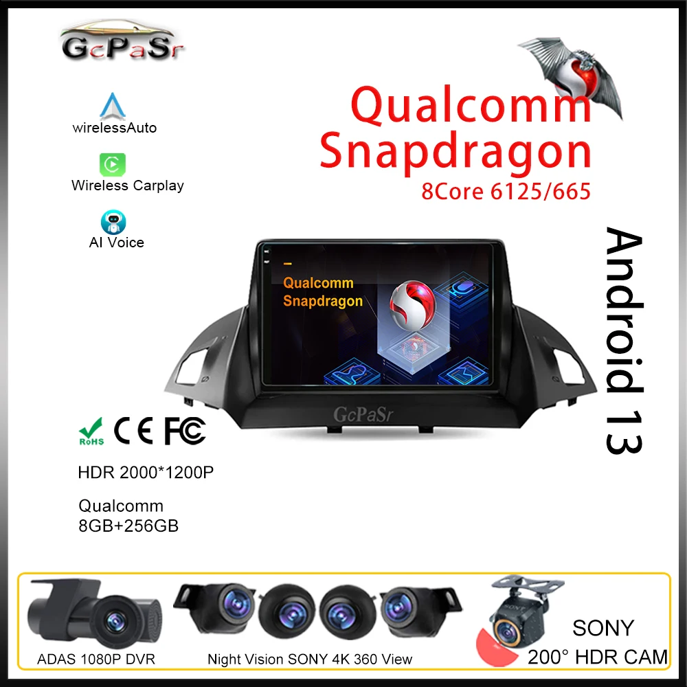 

Qualcomm For Ford Kuga 2 Escape 3 2012 - 2019 Car Radio Video Multimedia Player Navigation GPS Rear camera Bluetooth Carplay 5G