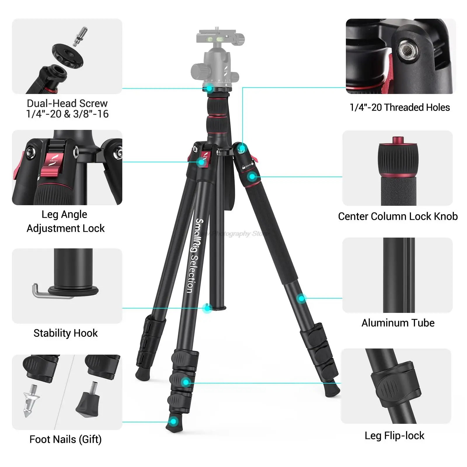 SmallRig T 10 Aluminum Tripod Compact lightweight Foldable Tripod Load