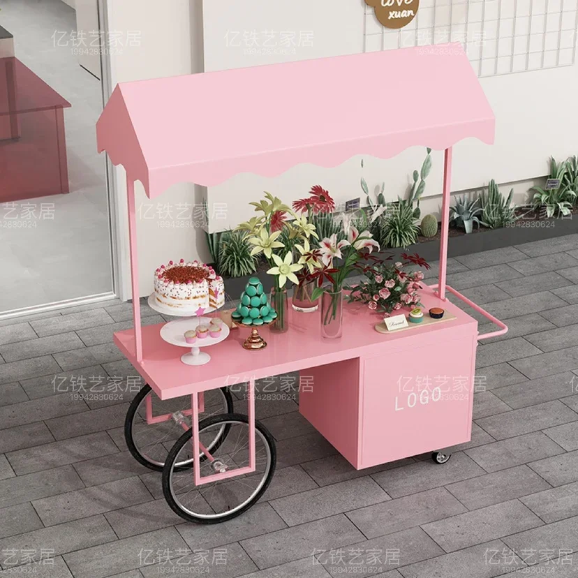 Internet celebrity wrought iron flower car outdoor market stall car stall trolley snack night market mobile trolley