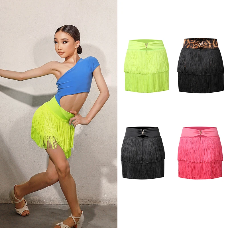 2022 New Latin Dance Skirts For Girls Tassel Skirts Rumba Tango Dress