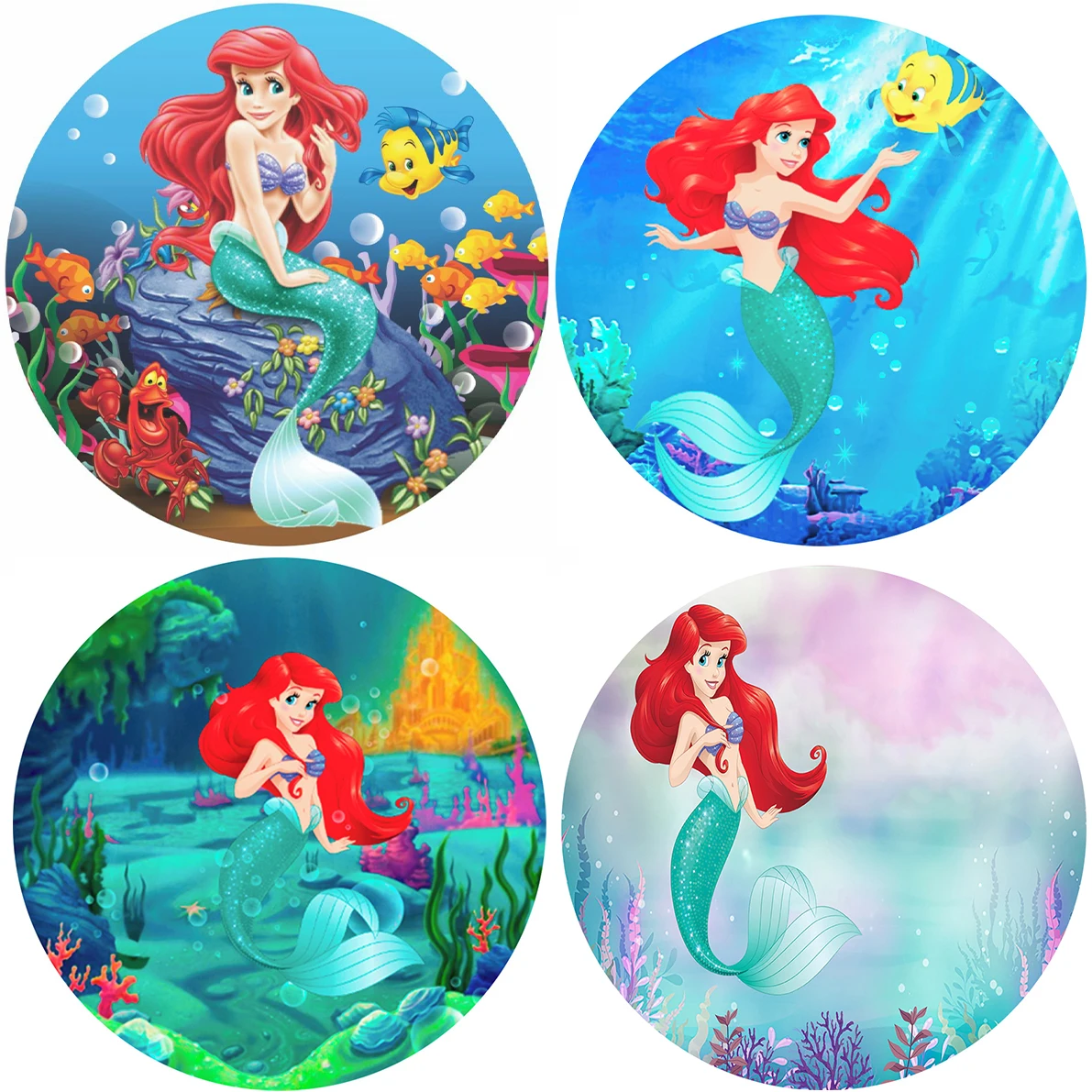 

Disney Ariel Mermaid Round Backdrops Little Mermaid Circle Background Girls Happy Birthday Party Baby Shower Banner Covers