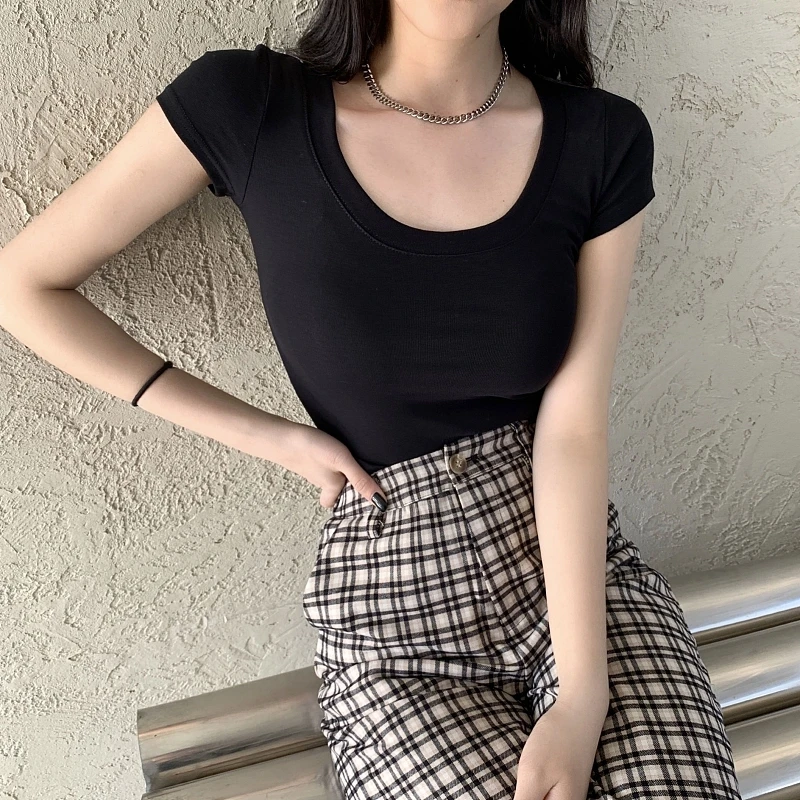 New korean fashion casual woman tshirts women sexy tops female lady beautiful slim fit T-shirt dropshipping
