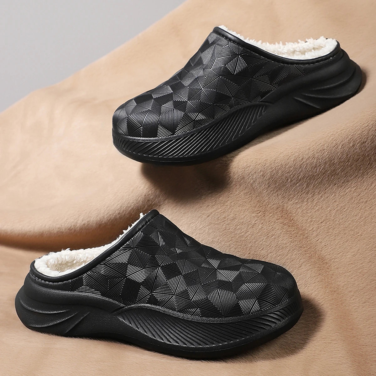 Thick Sole Home Indoor Outside Men And Women Couples waterproof Winter Household Warm Fluffy Slippers Plush Cotton Shoes Ladies — view 3