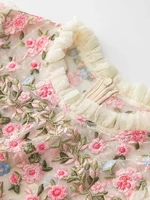 Seasixiang-فستان ماكسي شبكي عتيق بطول الأرض للنساء ، رقبة دائرية ، كم فانوس ، تطريز زهور ، موضة ، خريف ، حفلة 1