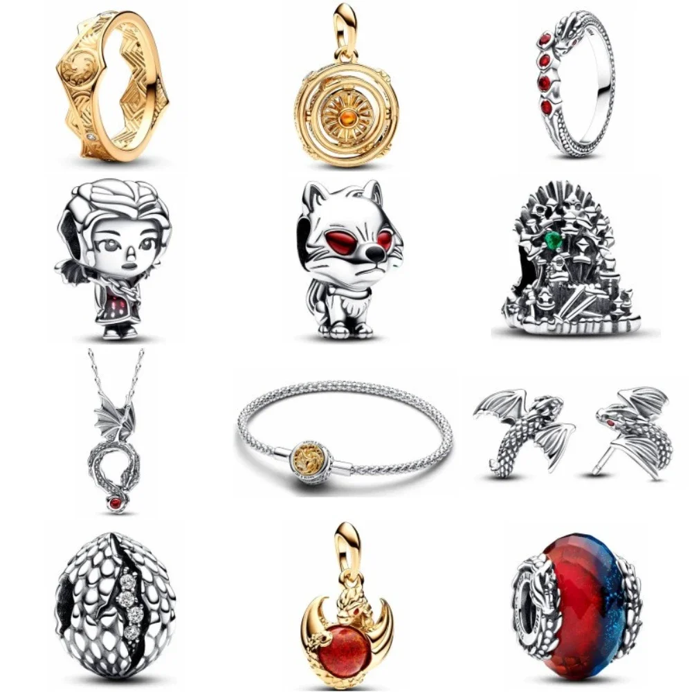 

High Qualiry Original Thrones Series of Games Jewelry Fit Pandora S925 Sliver Dragon Charm Crown Ring Daenerys Necklace Bracelet