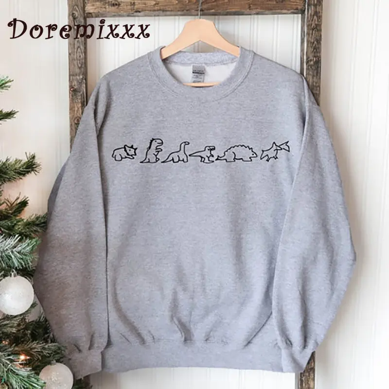 

Свитшот женский свободного покроя с изображением динозавра, мультяшный пуловер с круглым вырезом, винтажная уличная мода, Y2K, худи, осень