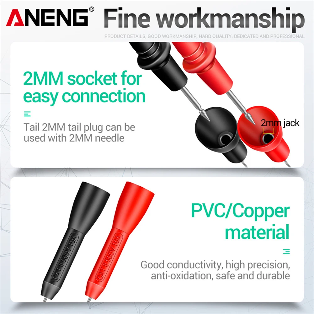 Insulation Piercing Needle Pin Non Destructive Multimeter Test Probe 10A 600V for 2mm Test Lead 2/4/6pcs test probes