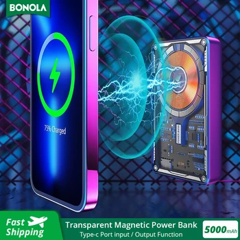 Bonola Transparent Magnetic Power Bank 5000mAh for iPhone 13 12 Acrylic Armor Portable Mobile Power for Android/iPhone Charging 1