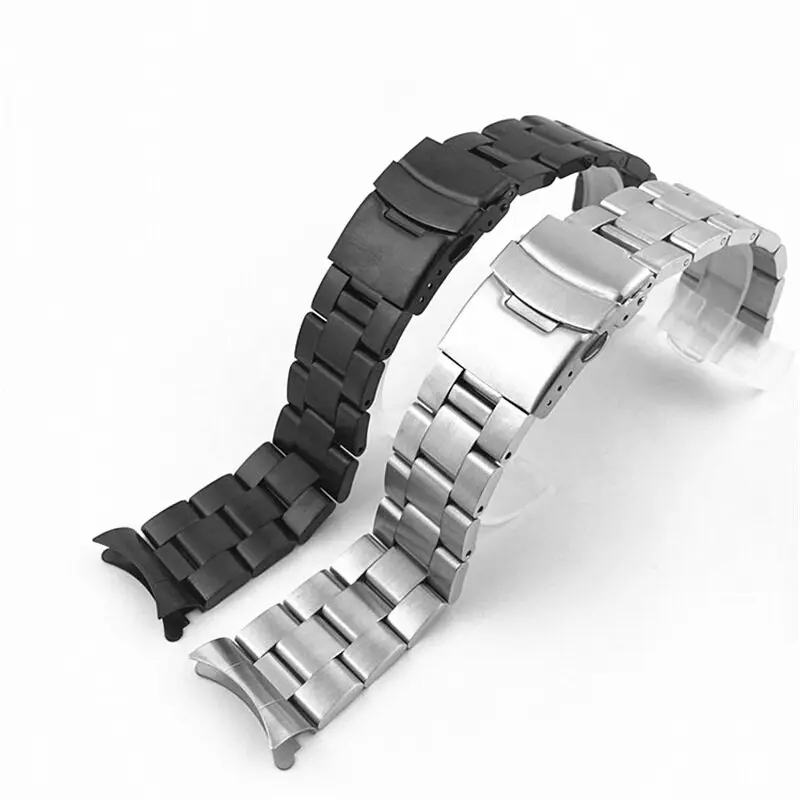 High Quality Solid Stainless Steel Curved End Watch Strap with Folding Safety Buckle and Tool