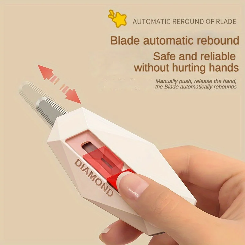 3Pcs secure portable box cutter with key chain-self-retracting, magnetic refrigerator hook for easy access to parcels, letters