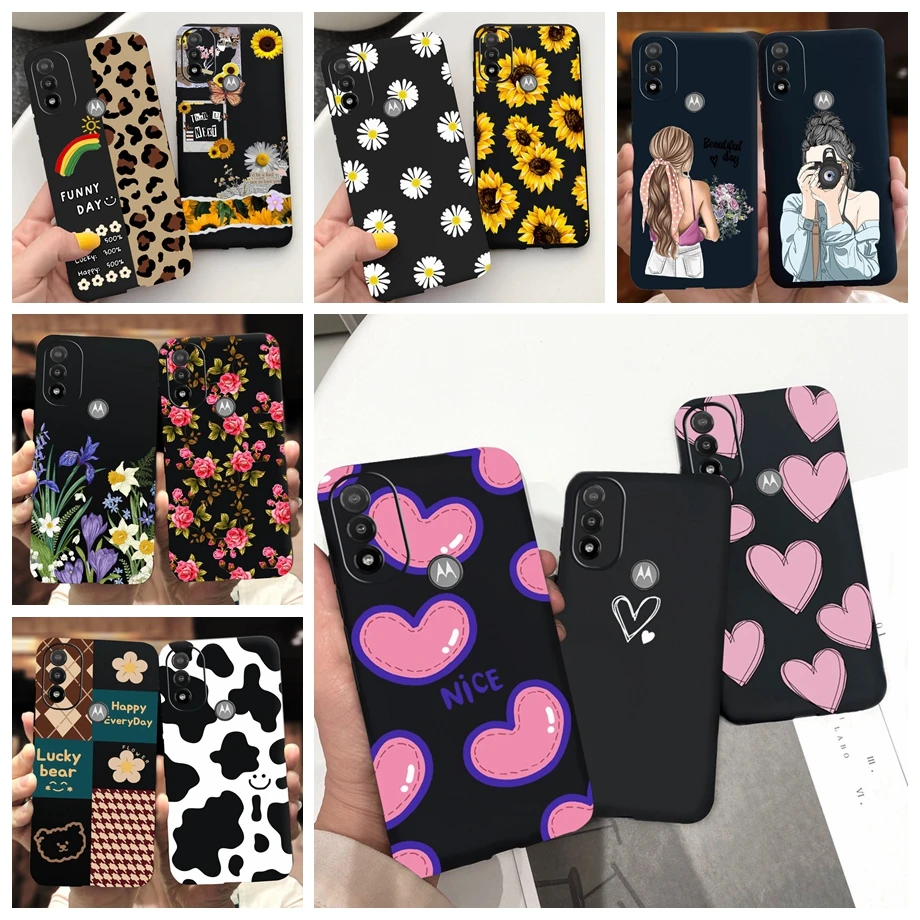 Per Motorola Moto E40 Custodia Per Telefono Soft Tpu Cover Posteriore In Silicone Nero Per Moto E30 E 40 Motoe40 Sunflower Love Heart Girly Fundas
