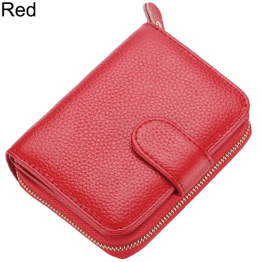 Women RFID Short Zipper Wallet Multifunction Cow Leather Purse Wallet Card Holder Wallet