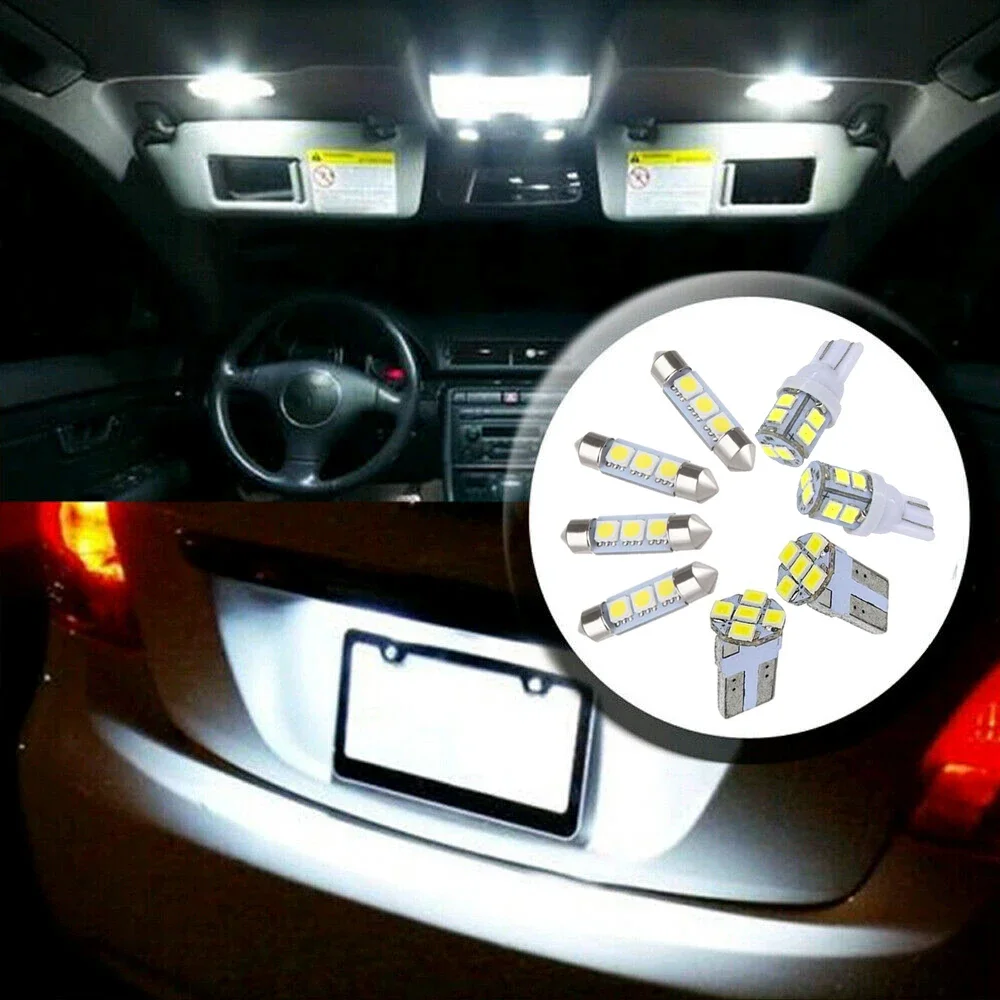 

8Pcs White LED Car Auto Clearance Light Dome Map License Plate Light Bulbs LED Package Kit Automotive Interior Accessories