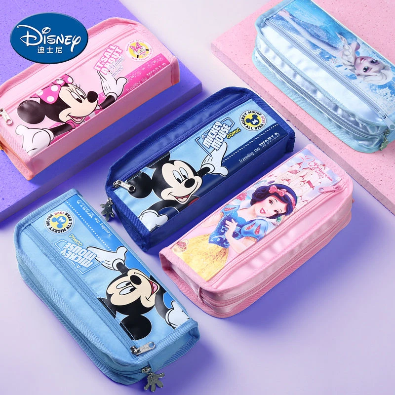 Estuche de dibujos animados para niños, estuche escolar de Disney, Mickey Mouse, Minnie, suministros escolares, papelería, regalos de cumpleaños| - AliExpress