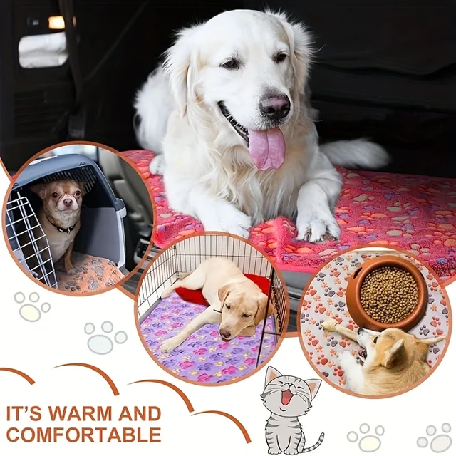 Flannel Pet Blanket,Cute Dog Paw Print Blanket Pet Mat for Puppy Kitten Warm and Comfortable Blanket Suitable For Cats And Dogs 3