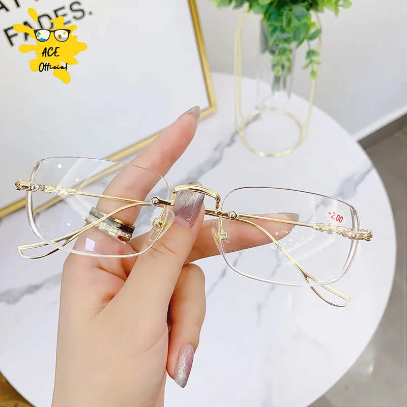 Luxury Diamond Cut Reading Glasses Women Rimless Anti Blue Light Eyeglasses Ladies Plus Prescription Eyewear Diopter 0 To +4.0