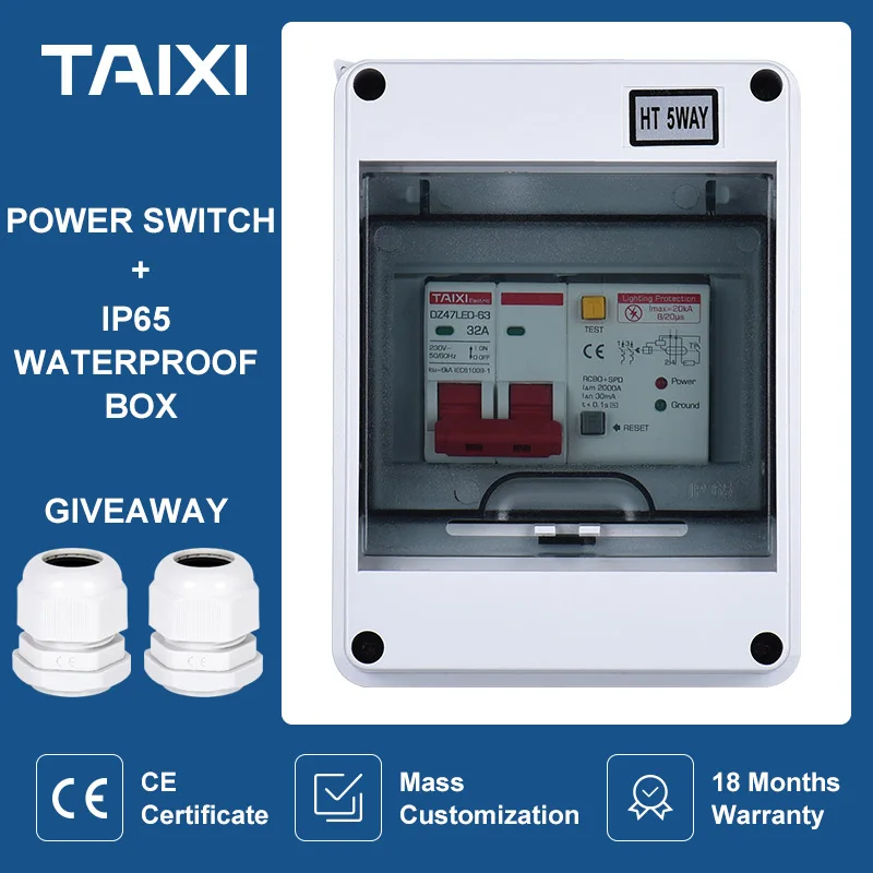 Rcd Waterproof a Caixa de Distribuição Elétrica Ip65 com Interruptor de Alimentação da Proteção do Escapamento do Interruptor Rcbo Rccb da C.a.
