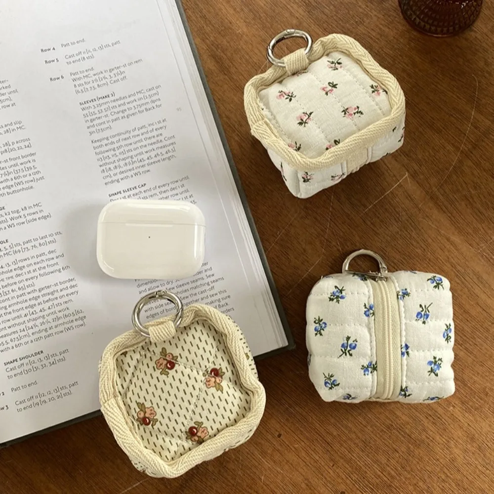 Simple Portable Nylon Coin Purse Square Embroidery Earphone Bag Zipper Korean Style Mini Storage Bag Travel