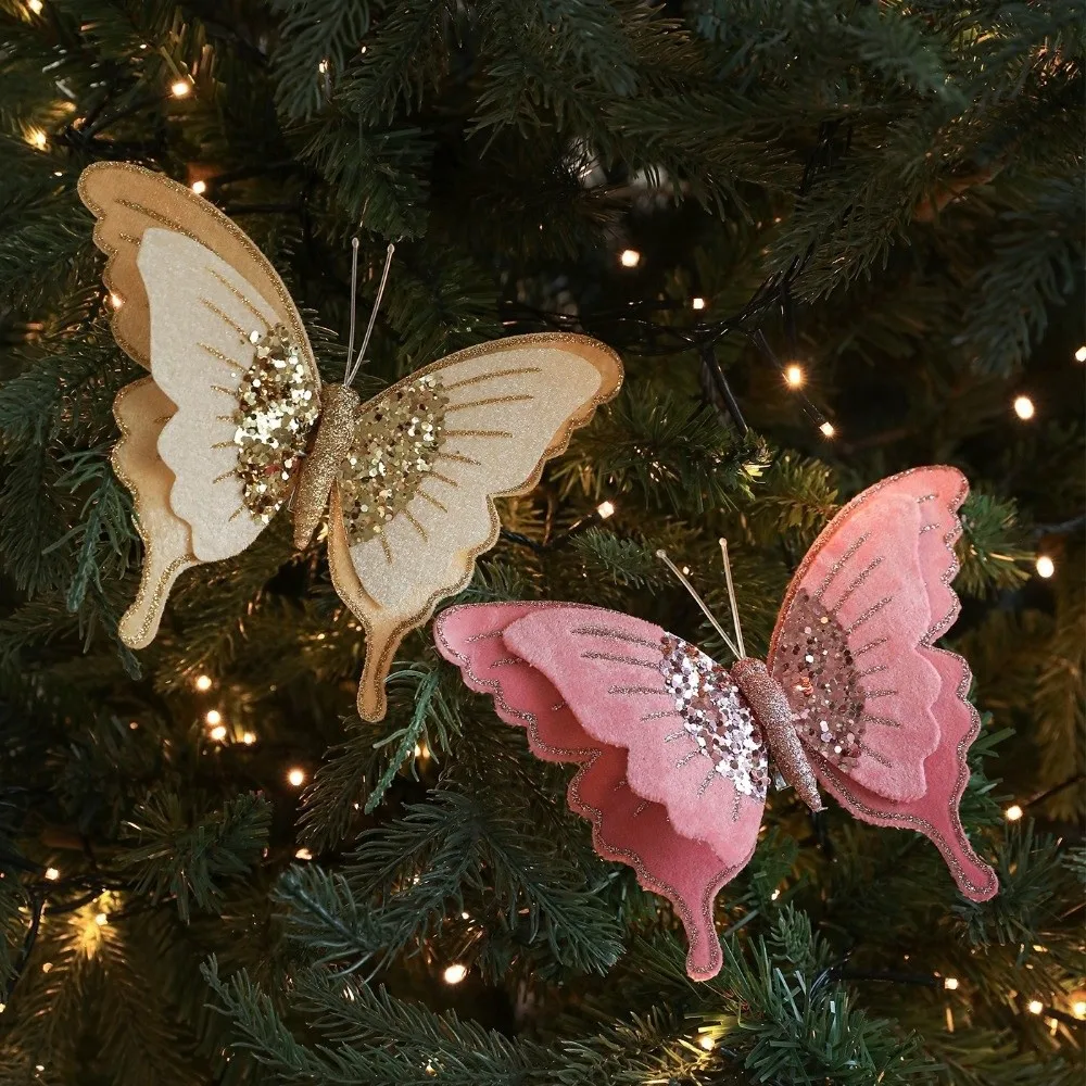 Glitter Christmas Tree Decoration Velvet Flower