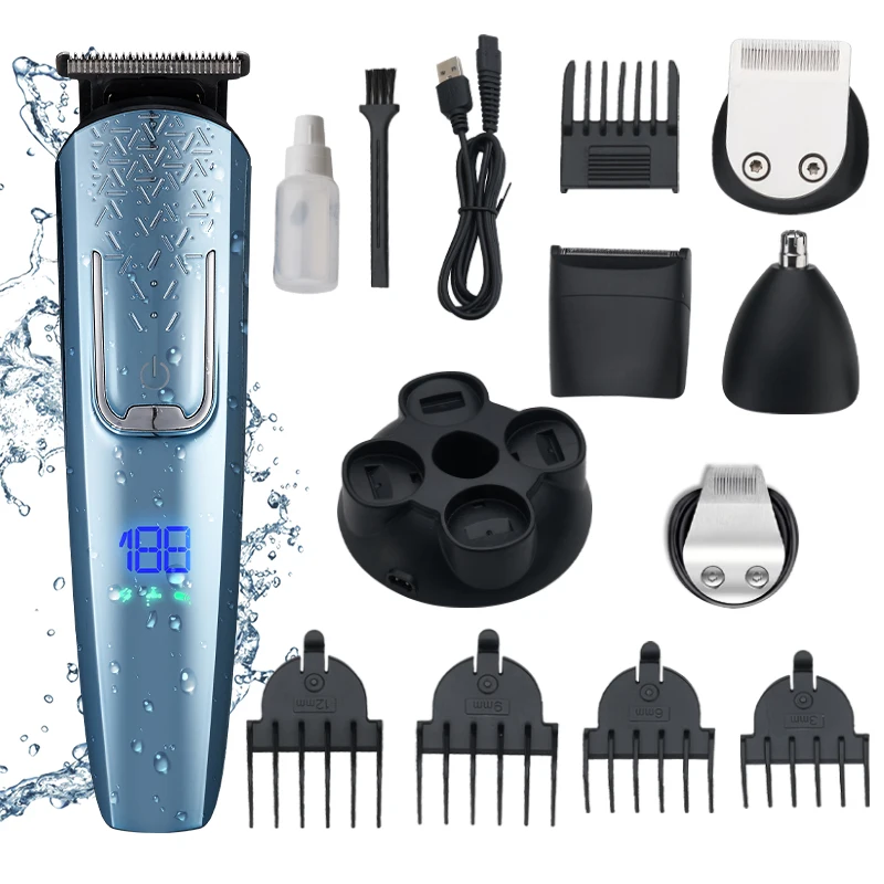5in1 전문 헤어 클리퍼 커팅 머신 디지털 디스플레이 USB 충전 남성용 전기 면도기 코털 트리머 각질 제거기