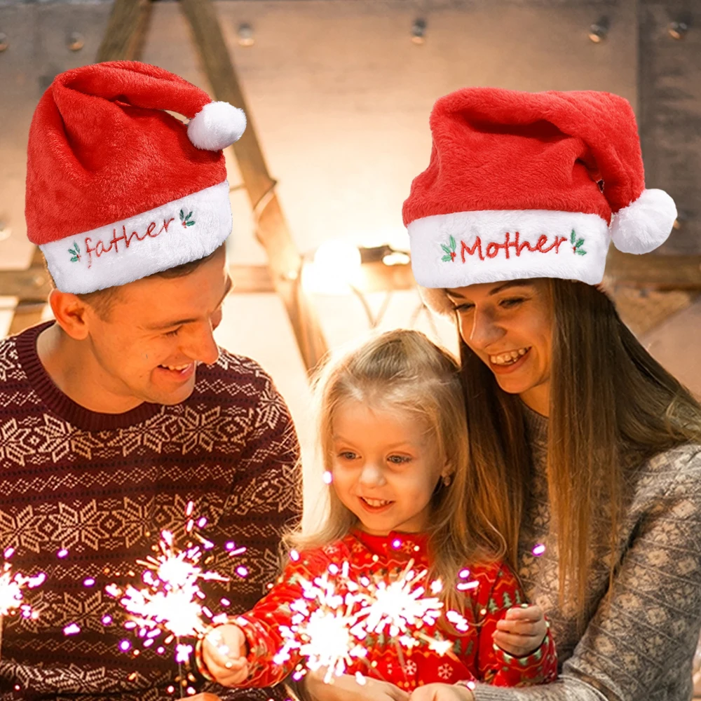 Adults Kids Christmas Hats Plush Thickened Family Member Santa Hat Merry Christmas New Year Party Festival Decoration Gifts