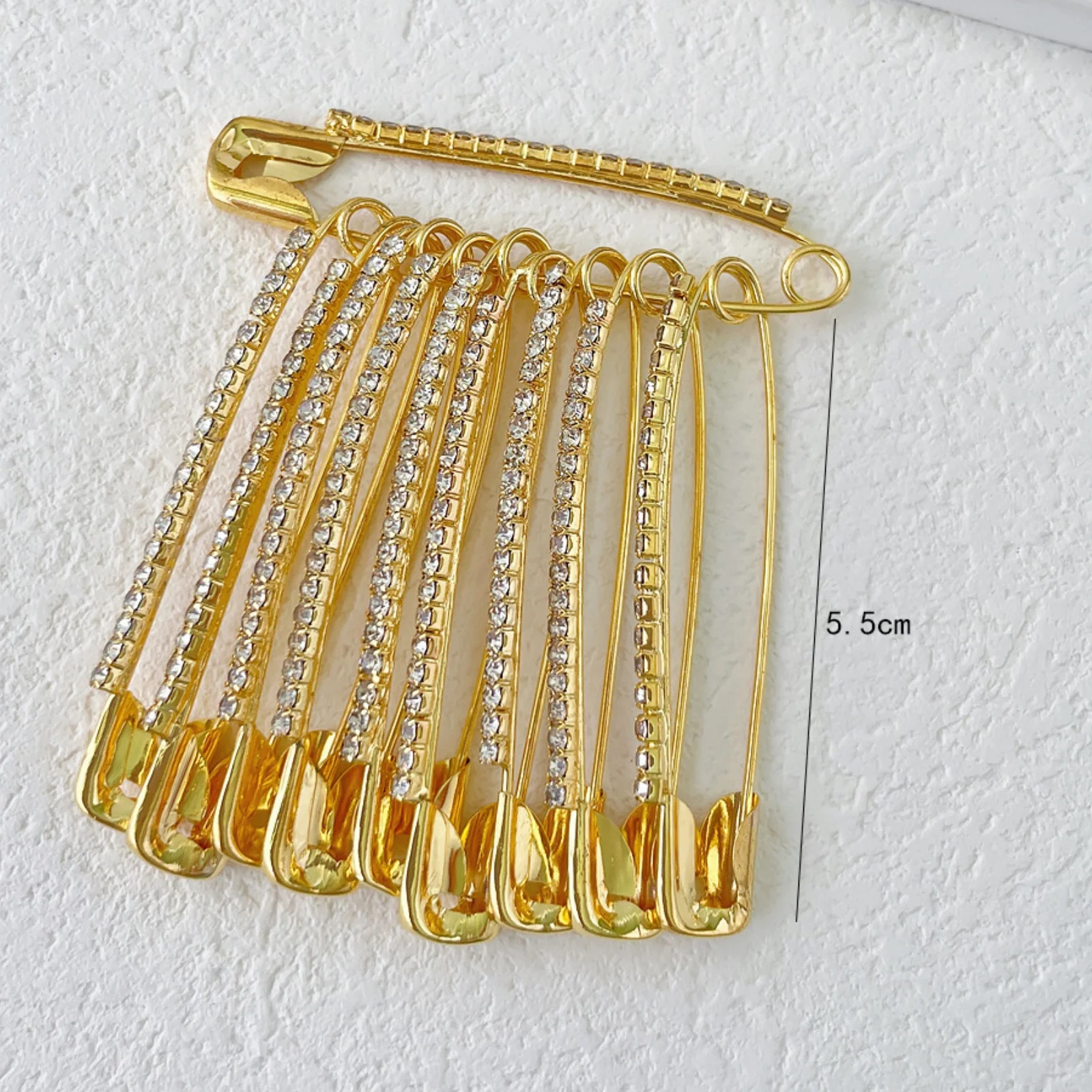 10PCS Sparkly Safety Pin Brooch,Gold Silver Rhinestone Brooches, Stylish Tassel Decor Accessories, Elegant Party Clothing Pins