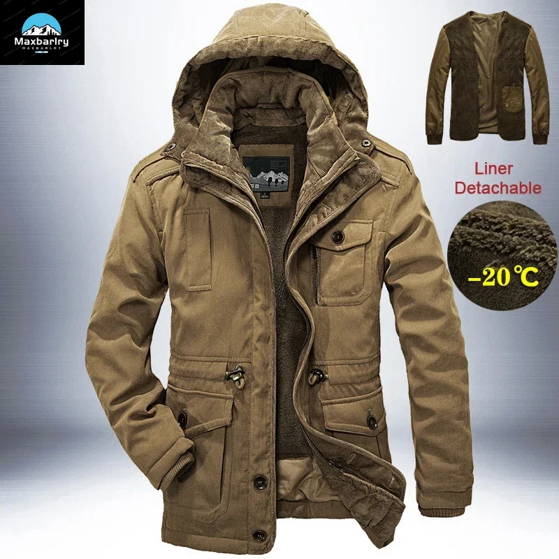 

Outdoor Windbreaker Winter Jacket Men Thick Warm Mens Parkas Quality Cashmere Liner Detachable 2 in 1 Multi-pocket Coats L-4XL