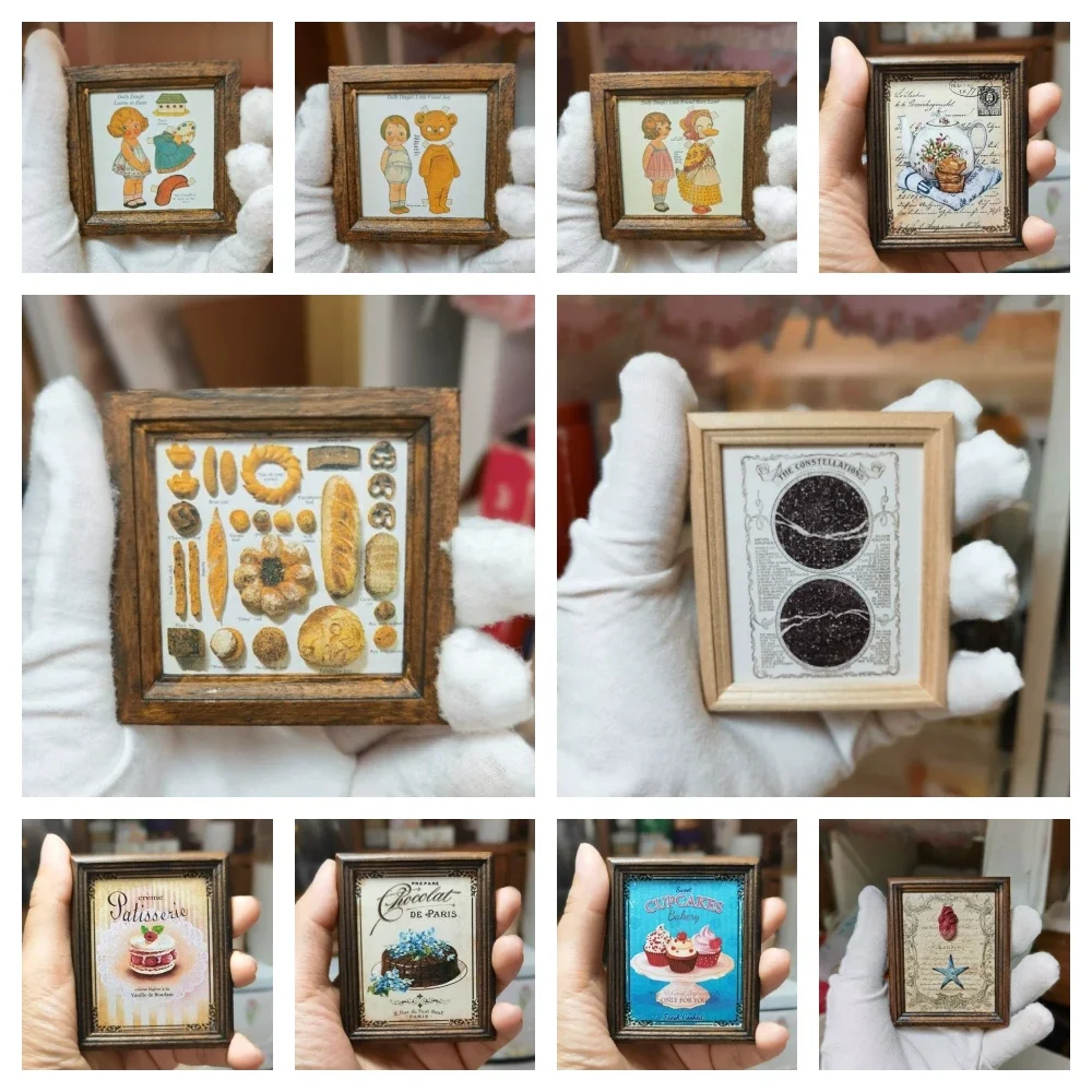 Miniature Vintage Oil Painting Frame DollHouse Home Accessories Mini Wall Decoration Ob Model Handmade Diy Accessories Bjd Doll