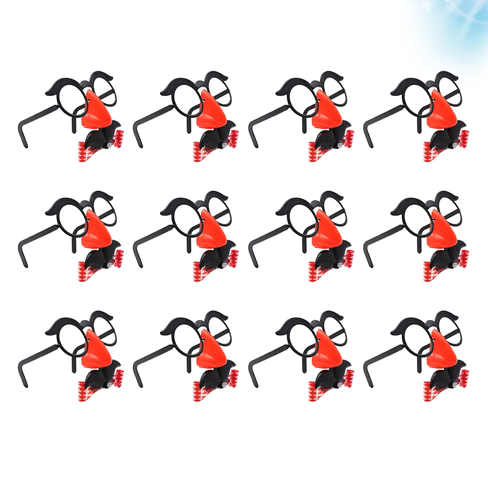 

12pcs Funny Props Nose Mustache Glasses Whistle Costume Round Frame False Nose Blow Out Dragon Tricky Props (Random Color)