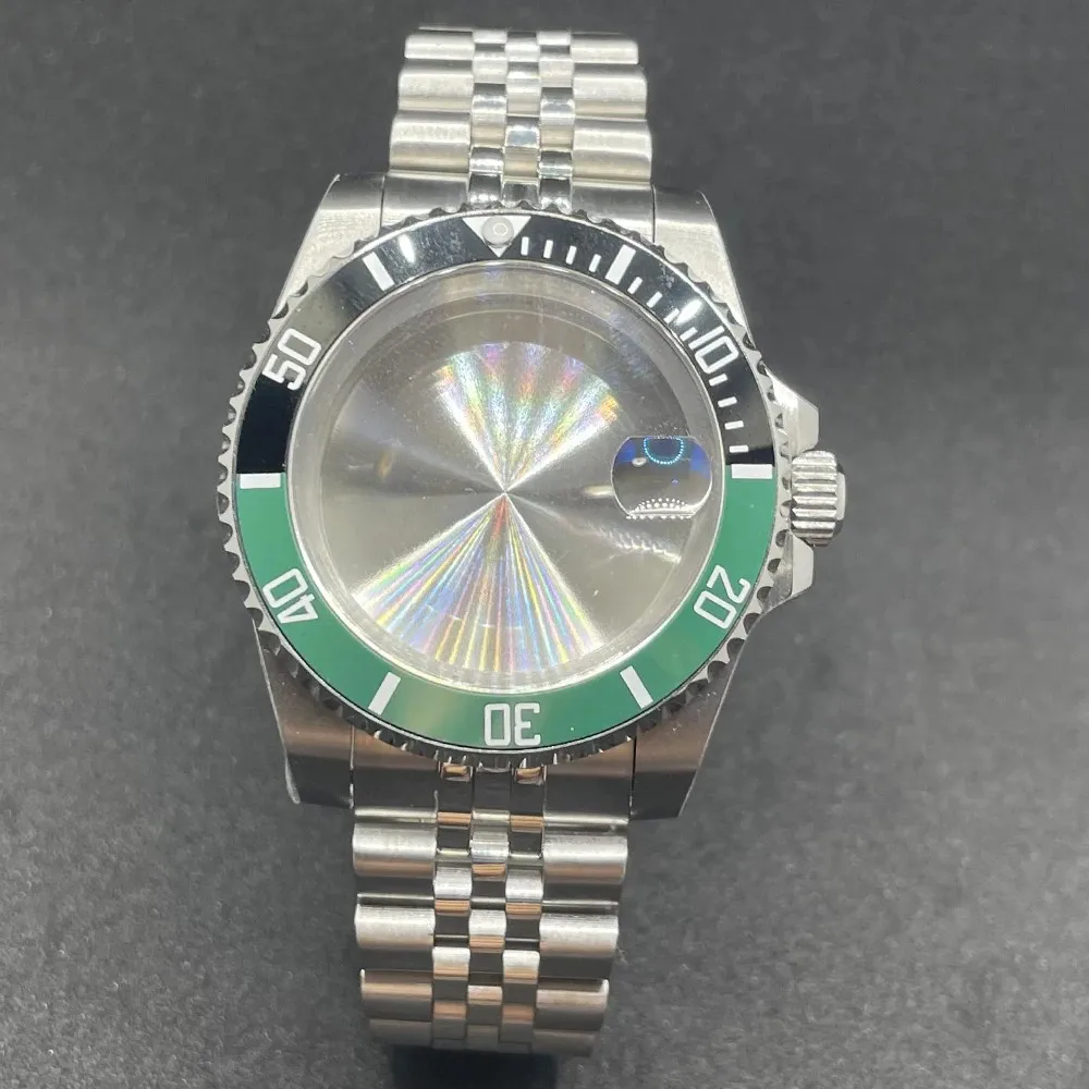 Elegant 40MM Stainless Steel Watch Case with Solid Bracelet and Glide Lock Clasp