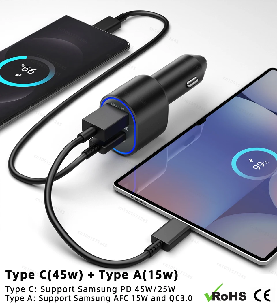 High-Power Type C Car Charger with Fast Charging Cable