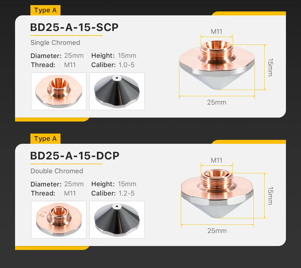 1/10/50 stücke D25 M11 H15 Laser Düsen Einzelne Doppel Schichten D32 H15 M14 Schneiden Düsen für bodor Faser Laser Schneiden Kopf – Detail 4