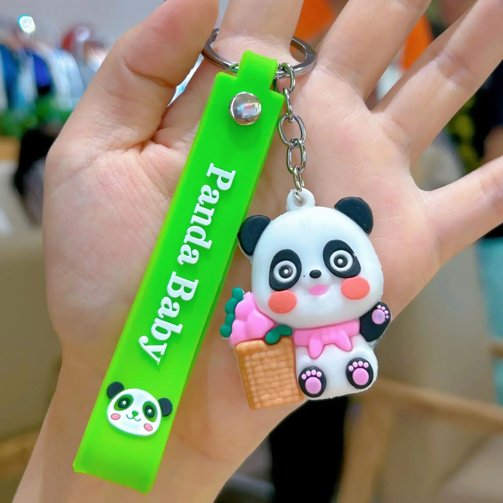 s Creative Hold Bamboo Panda Holiday Couple Small Gift Fashion Personality Silicon Keychain