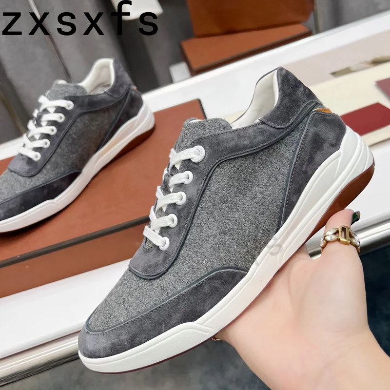 Fashion Brand Sneakers Men Lace Up Flat Casual Shoes Male Leather Patchwork  Platform Mules Driving Shoes For Men 2023