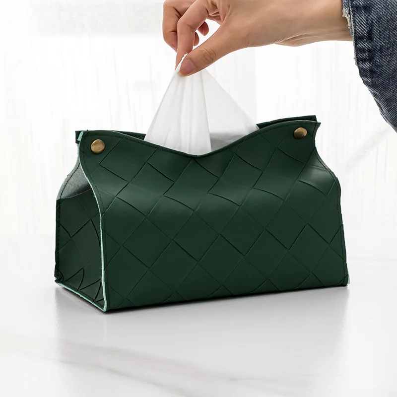 Tissue Dispenser Tissue Box PU Leather Woven Plaid