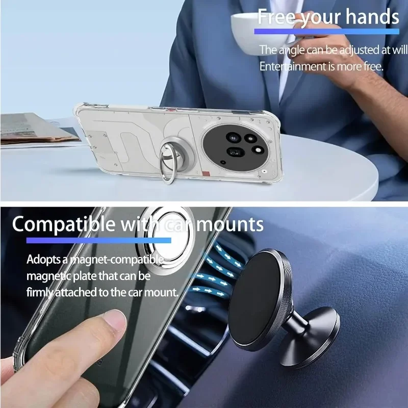Enhanced Airbag Silicone Shockproof Case with Magnetic Stand Holder - Transparent Phone Cover