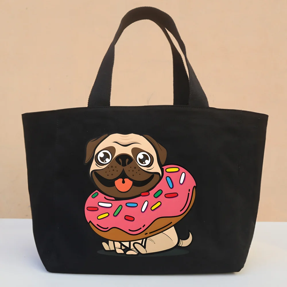 

Pug Dog Canvas Simple Cartoon Print Shopping Bags Girls Fashion Life Casual Pacakge Hand Bag