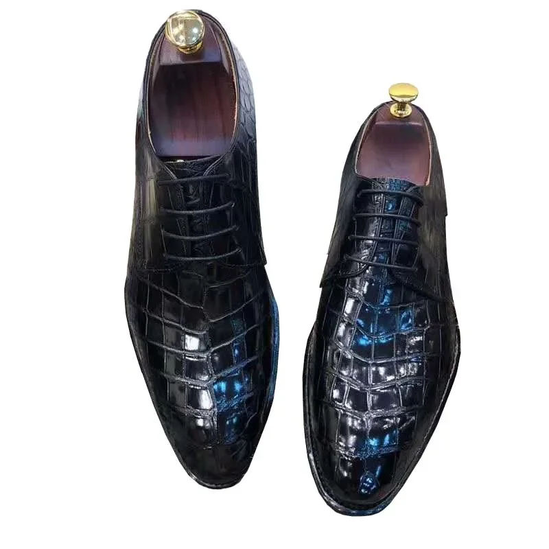 chue new men dress formal shoes crocodile leather crocodile men male lace-up real leather sole