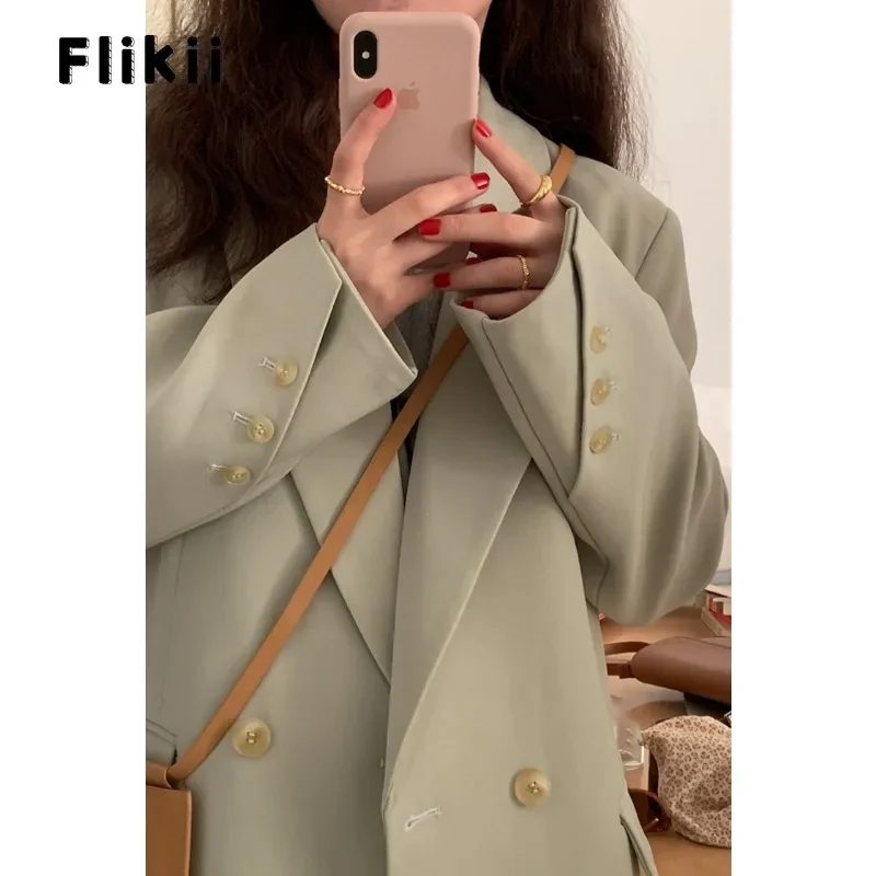 

2023 Winter Women Luxury Office Lady Notched Collar Blazers Solid Casual Single Button Long Sleeve Loose Elegant Tailored Coat
