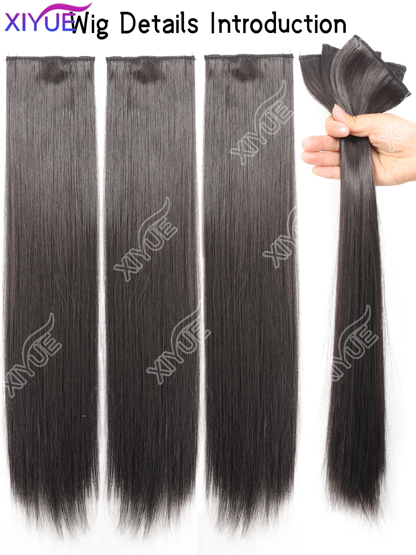 XIYUE Three-Piece Wig Extensions Realistic Long Straight Hair for Women Minimalistic Black Micro-Curly Hair Extensions