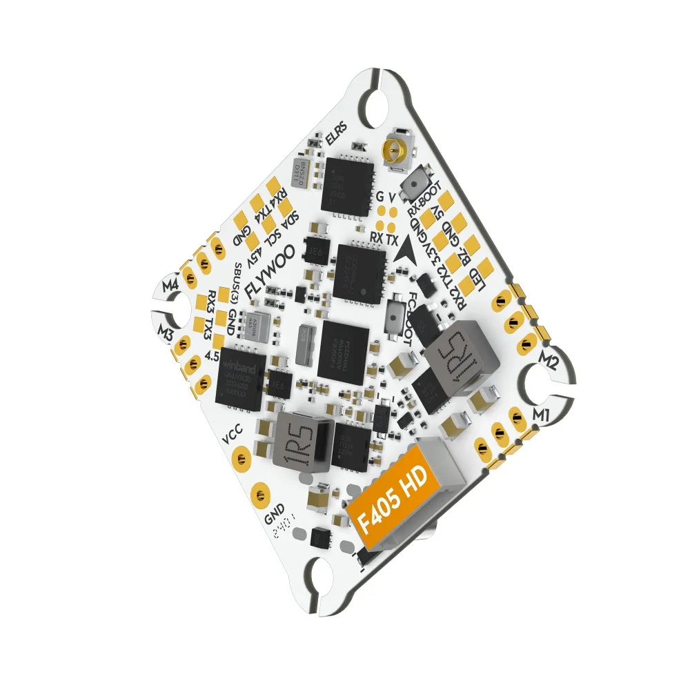 FLYWOO GOKU F405 HD V2 AIO – Carte de vol F405 avec récepteur ELRS intégré pour micro drone HD, installée dans un châssis de micro drone
