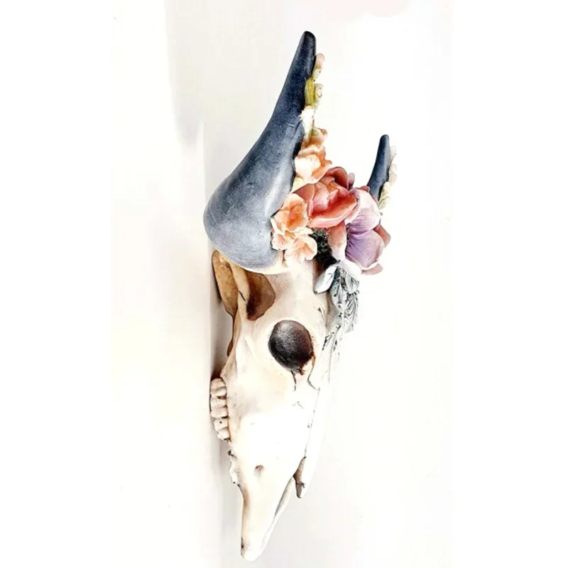 Resin Succulents Cow Skull Wall Pendant Flower Rose White Ox Head Resin Pendant European American Home Garden Decorations
