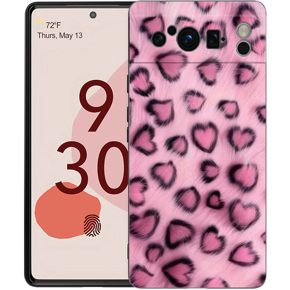 Luxury Black Soft TPU Phone Case with Pink Leopard Print Pattern