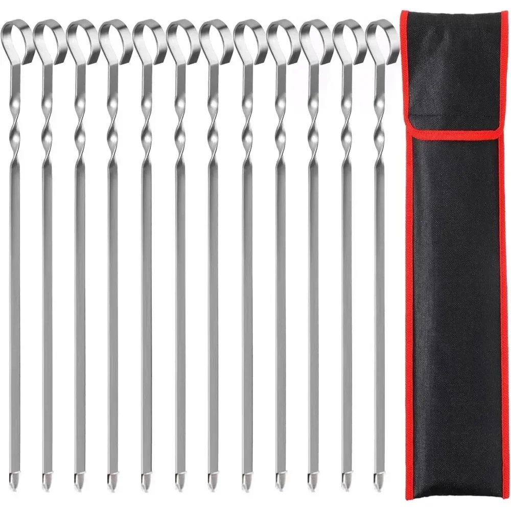 12 Piece Set of Nylon Bags for Barbecue Skewers 39cm Long Steel Skewers for Meat Skewers Used Bonfires or Barbecues barbecue skewers bbq grilling accessories