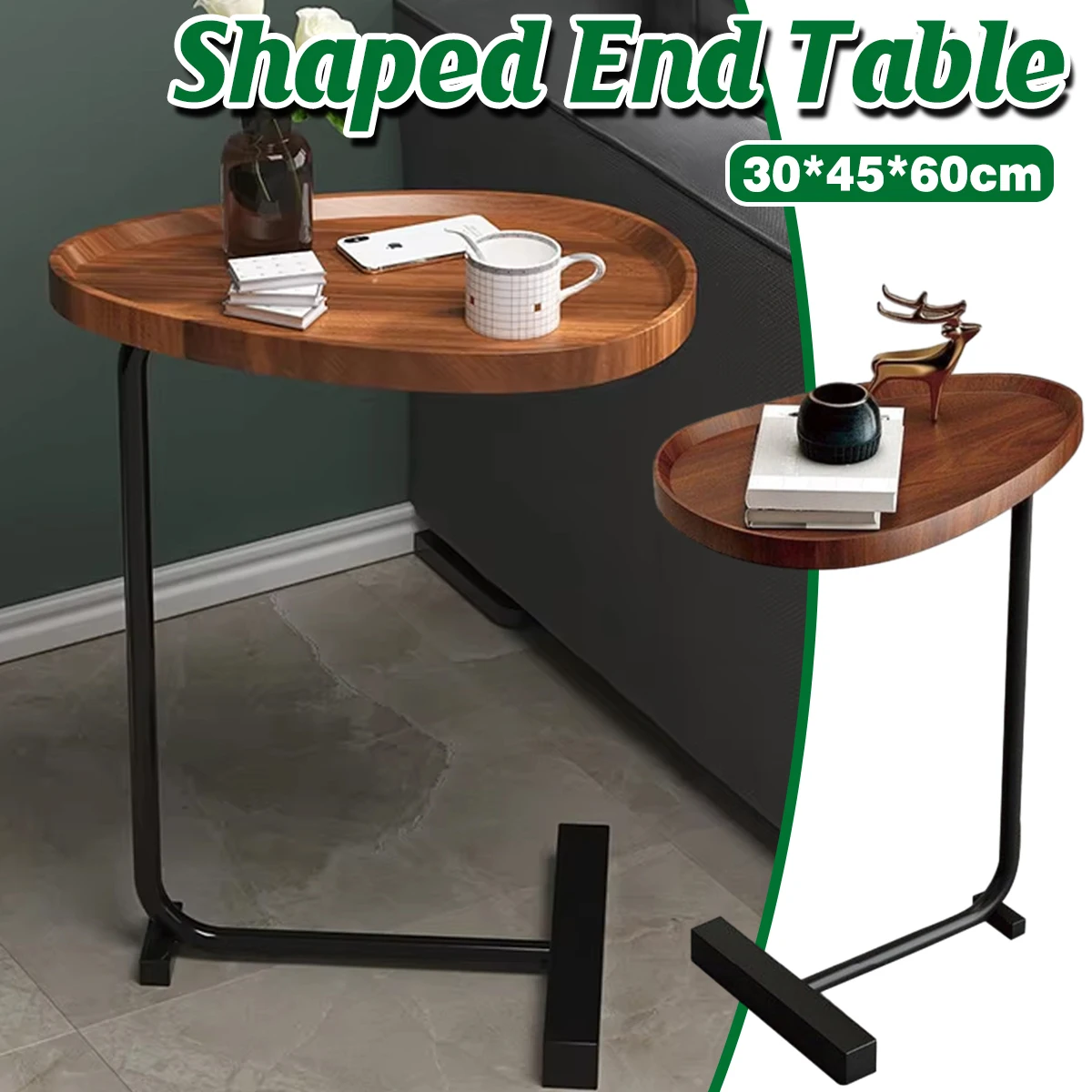Fashion Snack Side Table C Shaped End Table for Sofa Couch Bed Small Living Room