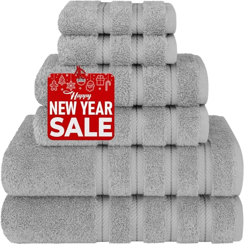 

Soft Linen Luxury 6 Piece Towel Set,100% Turkish Cotton Towels for Bathroom 2 Bath Towels 2 Hand Towels 2 Washcloths
