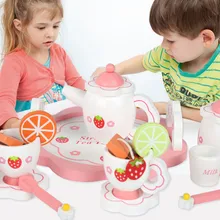 

Wooden Furniture Simulation Creative Kitchen Set Tea Toys Pretend To Play With Kitchen Utensils Afternoon Tea Girl Toys