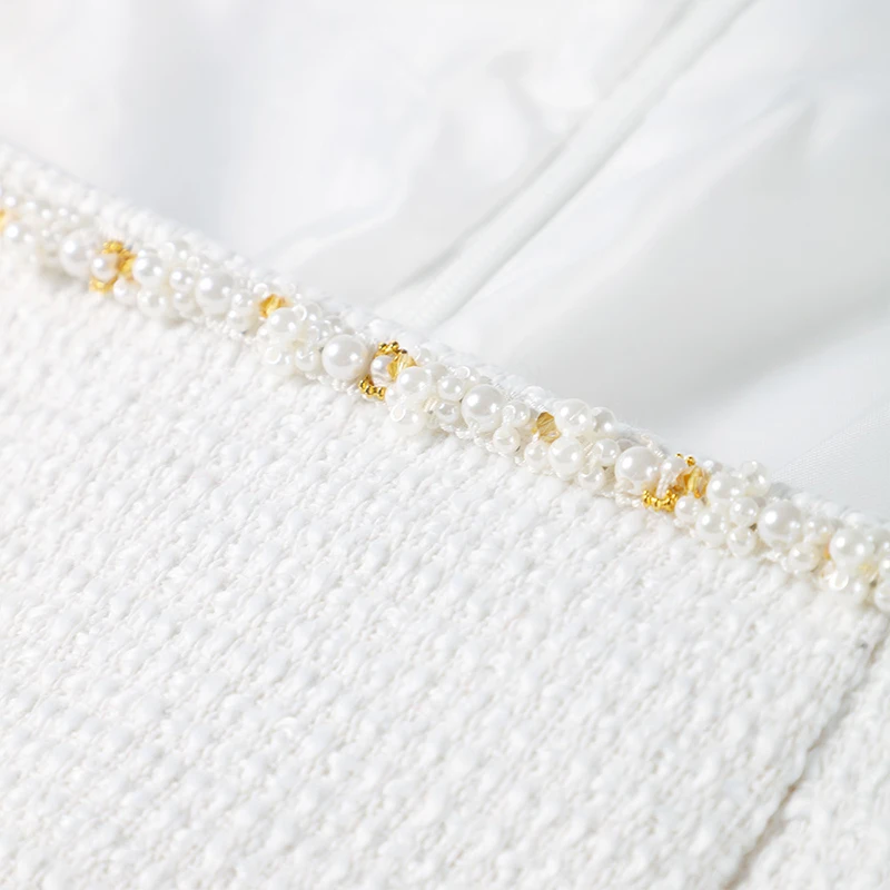 Elegant Tweed Short Party Dress Women Long Sleeve Square Collar Fake Pocket Evening Dresses Autumn Shiny Slim A-line Robes